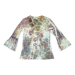 California Bloom Women's Top Bell Sleeve Shirt Blouse‎ Size Medium Floral Print